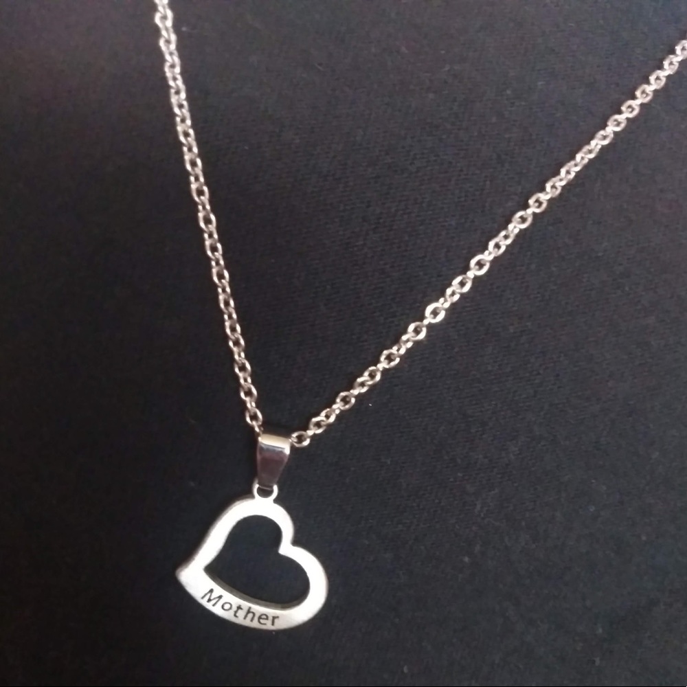 Sterling silver heart necklace “Mother” engraving